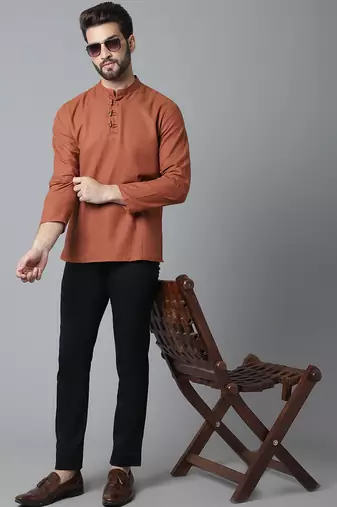 Pure cotton short kurta with band collar
