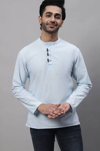Pure cotton short kurta with band collar
