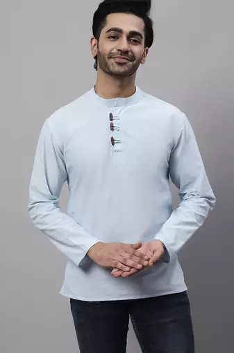 Pure cotton short kurta with band collar