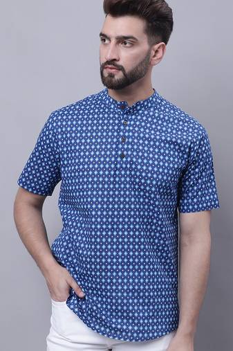 Pure cotton short kurta with band collar