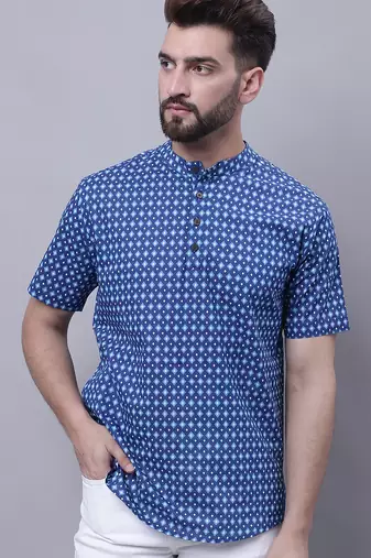 Pure cotton short kurta with band collar
