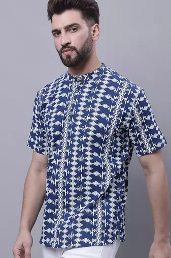 Pure cotton short kurta with band collar