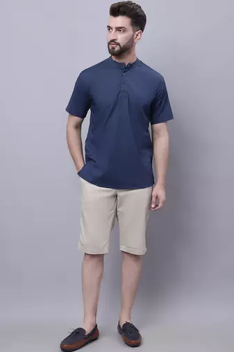 Pure cotton short kurta with band collar