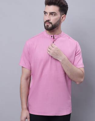 Pure cotton short kurta with band collar 1