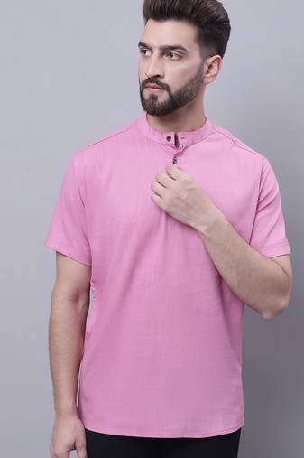 Pure cotton short kurta with band collar