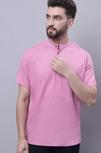 Pure cotton short kurta with band collar