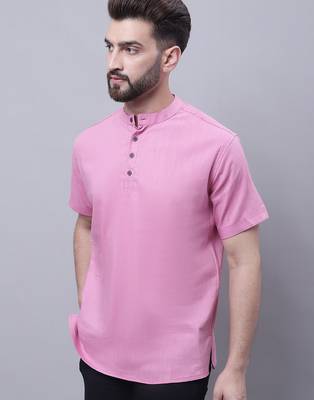 Pure cotton short kurta with band collar 2
