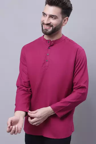 Pure cotton short kurta with band collar