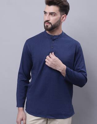 Pure cotton short kurta with band collar 1