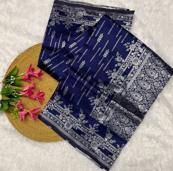 Navyblue silk blend sarees with blouse 6