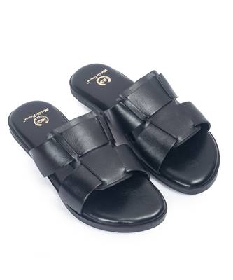 Black solid leather flat 1