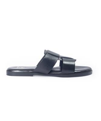 Black solid leather flat 2