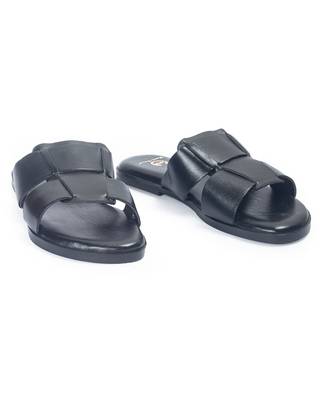 Black solid leather flat 3