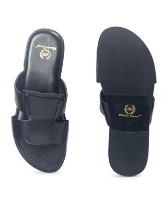 Black solid leather flat 4