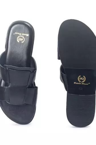 Black solid leather flat