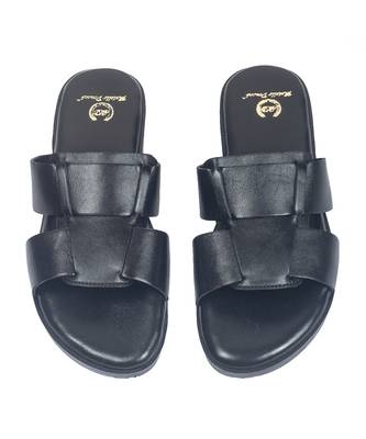 Black solid leather flat 5