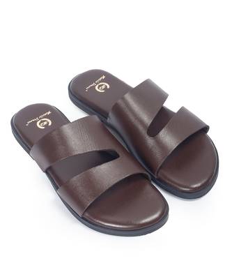 Brown solid leather flat 1
