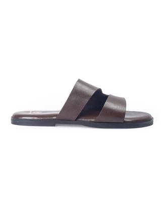 Brown solid leather flat 2