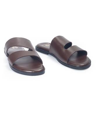Brown solid leather flat 3