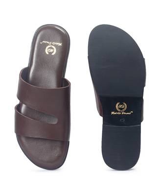 Brown solid leather flat 4