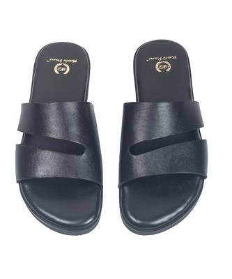 Black solid leather flat 1