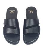 Black solid leather flat