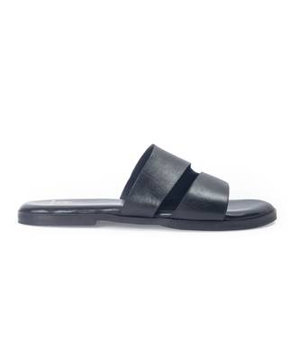Black solid leather flat 3