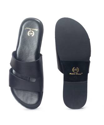 Black solid leather flat 5