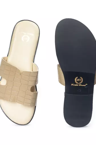 Beige solid leather flat
