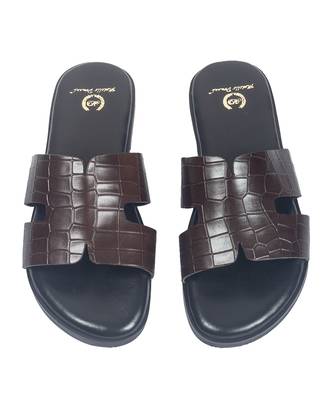 Brown solid leather flat 1