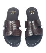 Brown solid leather flat