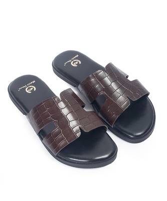 Brown solid leather flat 2