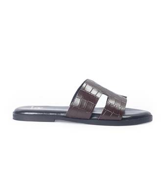 Brown solid leather flat 3
