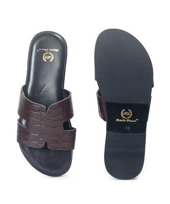 Brown solid leather flat 5