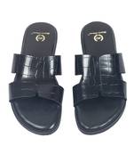 Black solid leather flat