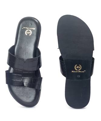 Black solid leather flat 5