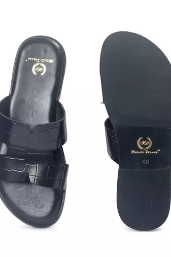 Black solid leather flat