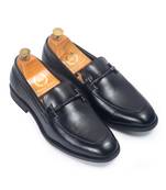 Black solid synthetic leather men shoes