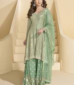 Light green georgette embroidered designer Palazzo suit