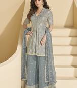 Grey georgette embroidered designer Palazzo suit