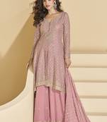Peach georgette embroidered designer Palazzo suit