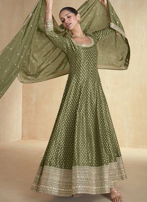 Mahendi viscose jacquard embroidered anarkali suit 1