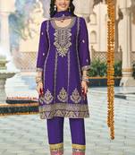 Violet chinon silk embroidered designer Palazzo suit