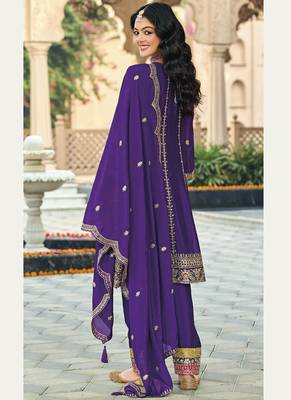 Violet chinon silk embroidered designer Palazzo suit 3