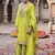 Lime green chinon silk embroidered designer Palazzo suit