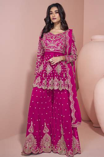 Pink georgette embroidereddesigner sharara suit