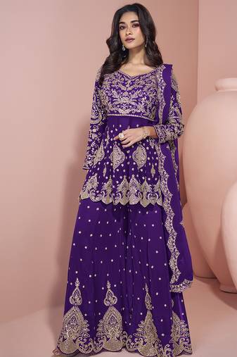 Violet georgette embroidereddesigner sharara suit