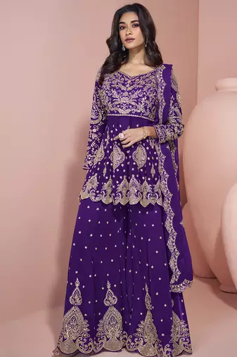 Violet georgette embroidereddesigner sharara suit