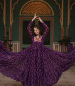 Navratri style royal purple  faux georgette anarkali gown with bandhani print & kutchi patchwork-Full stitched Free Size