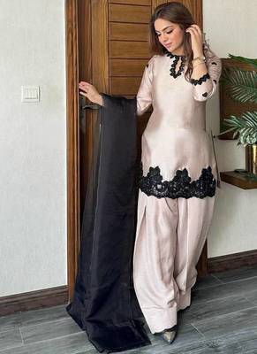 Pink Designer Farsi Salwar Suit with Beads and Sequence Embroidery Work - Three Piece Set 1